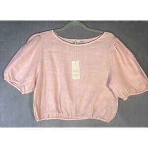 NWT Bellambia 100%‎ Linen Cropped Top Blouse Size L Italy Coastal Boho Beachy